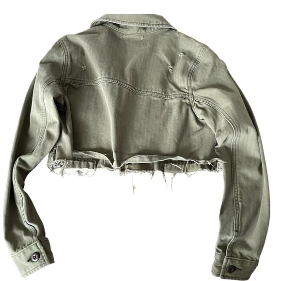 American Eagle Cropped Military Jacket Womens Sz XS Army Green Distressed Canvas - Picture 2 of 10